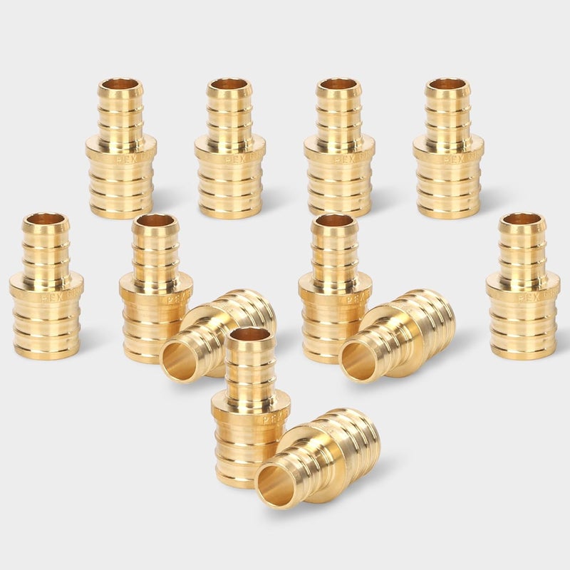Abbiemo 12PCS Pex Fittings 3/4" x 1/2" Reducer Straight Coupling Brass Barb Crimp Fittings for PEX Pipe NSF Certified Anti-Leak Design ASTM F1807 - Image 1